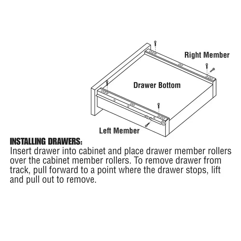 Self-Closing Design -Fits Most Bottom/ Side-Mounted Drawer Systems -15-3/4" Steel Tracks, Plastic Wheels, White (1-Pair)
