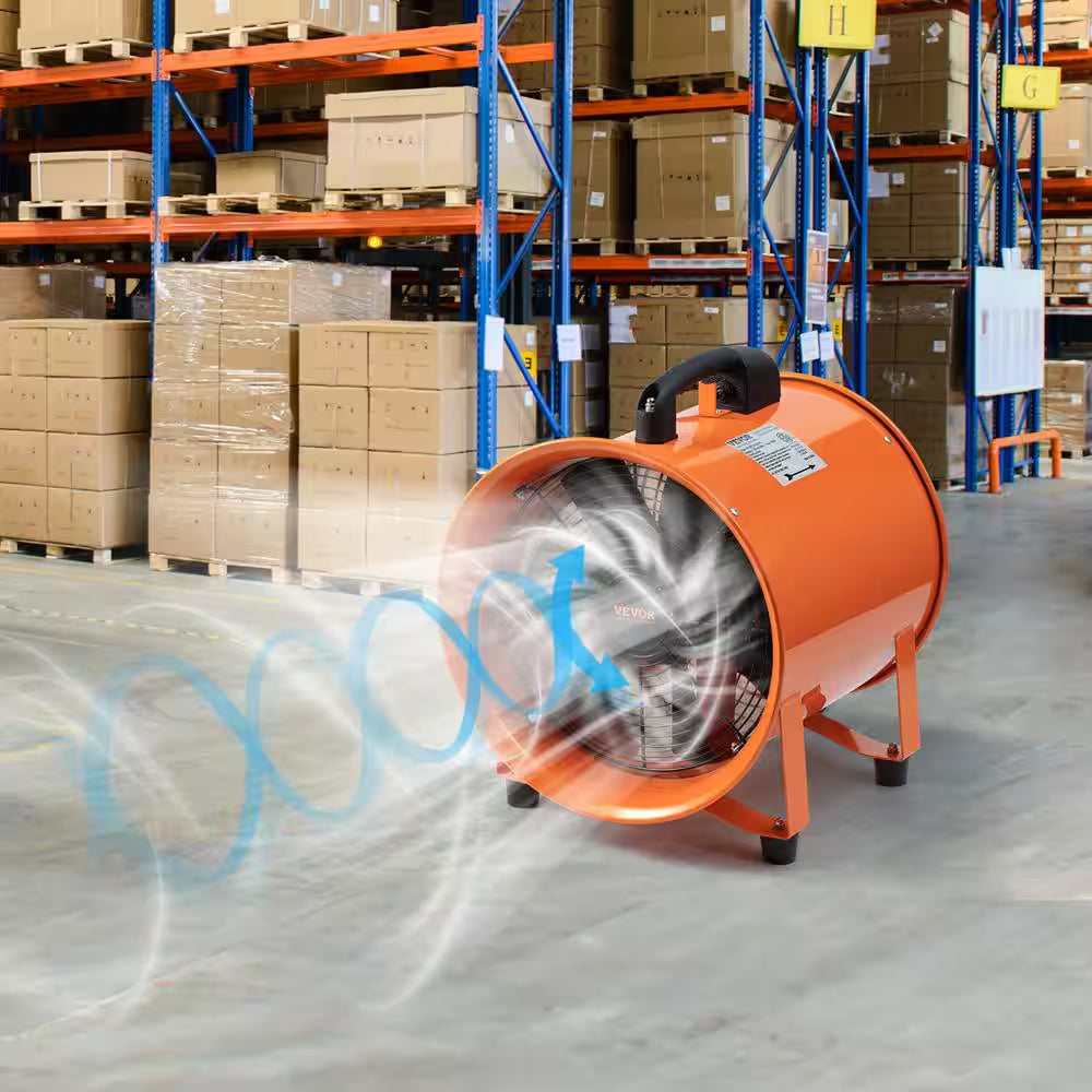 Portable Ventilator 12 In. Heavy Duty Blower Fan with 33 Ft. Duct Hose 560W Industrial Utility Blower 2894CFM, Orange