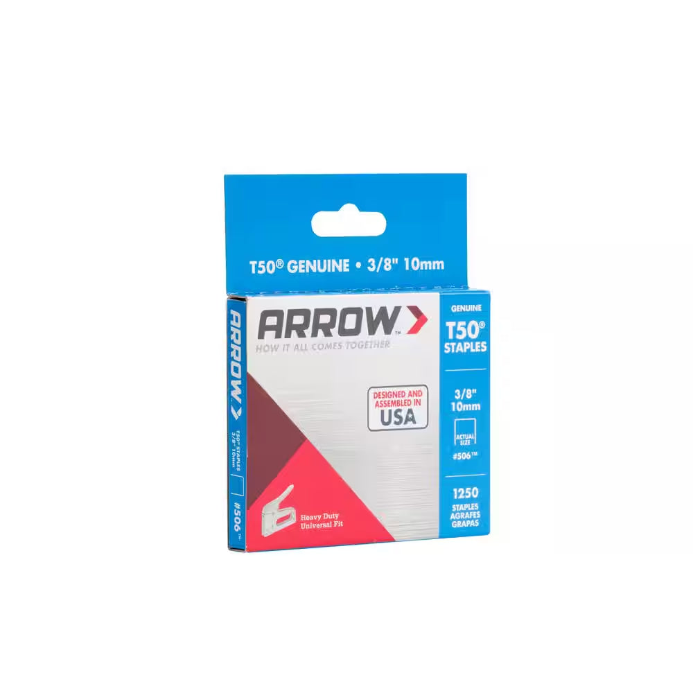 T50 3/8 In. Leg X 3/8 In. 506 Galvanized, Medium Crown, Divergent Point, 20-Gauge, Heavy-Duty Steel Staples (1,250-Pack)