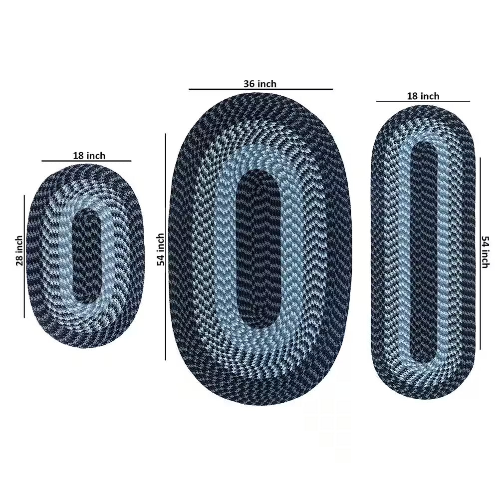 Alpine Collection 3-Piece Navy Stripe Braided Rug Set - (36" X 54" : 18" X 54" : 18" X 28")