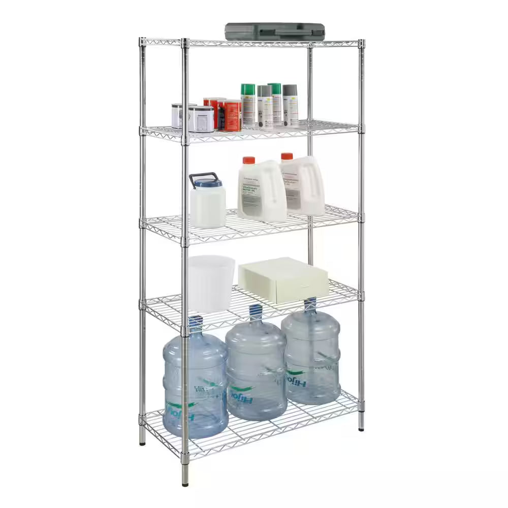 5-Tier Steel Wire Shelving Unit in Chrome (36 In. W X 72 In. H X 16 In. D)