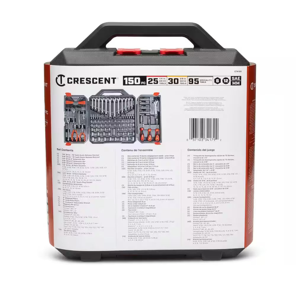 1/4 In. and 3/8 In. Drive 6-Point Standard Sae/Metric Mechanics Tool Set with Case (150-Piece)