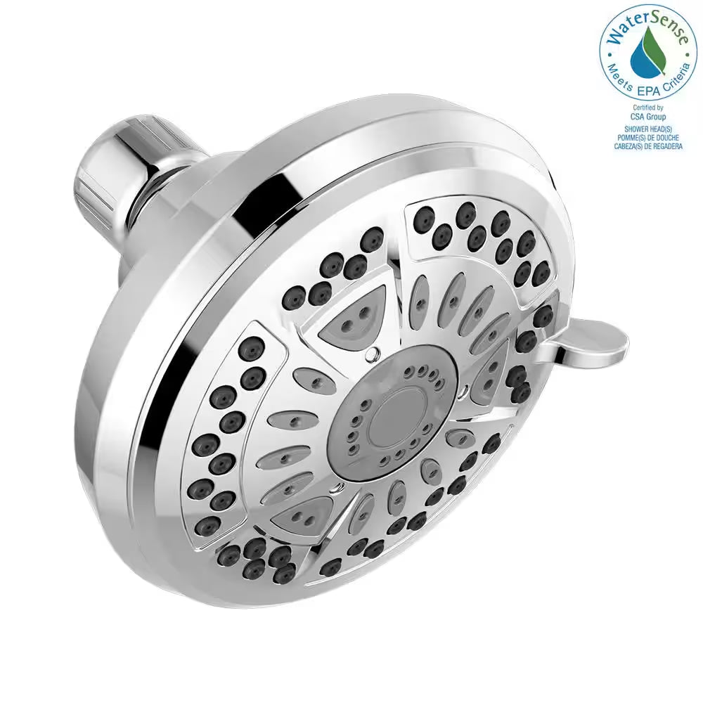 6-Spray Patterns 1.75 GPM 4.38 In. Wall Mount Fixed Shower Head in Chrome
