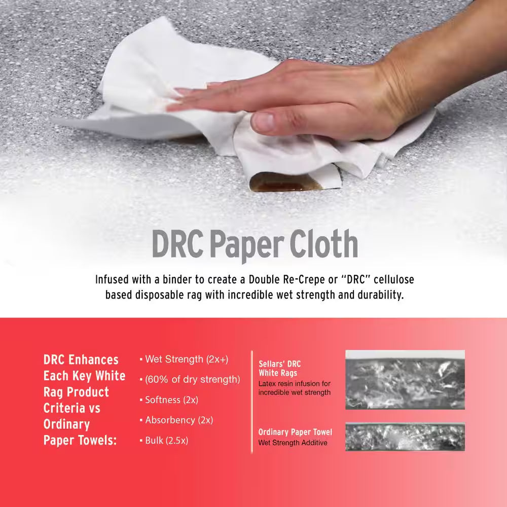 Professional White Rags (200 Sheets; 10 In. W X 11 In. L Sheet Size; Disposable Painter'S Rags - Natural Fibers)