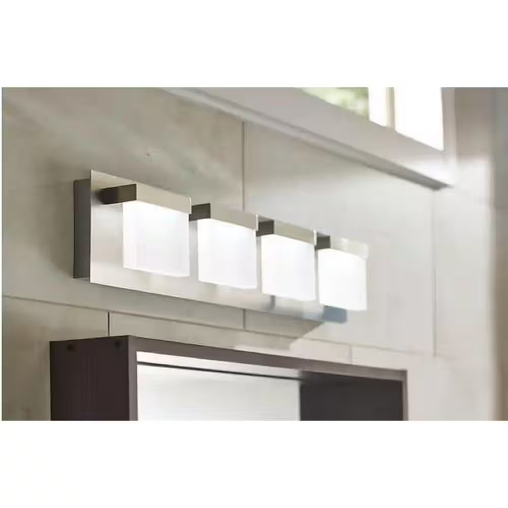 Alberson 5.1 In. W 4-Light Brushed Nickel Integrated LED Bathroom Vanity Light Bar with Bubble Glass