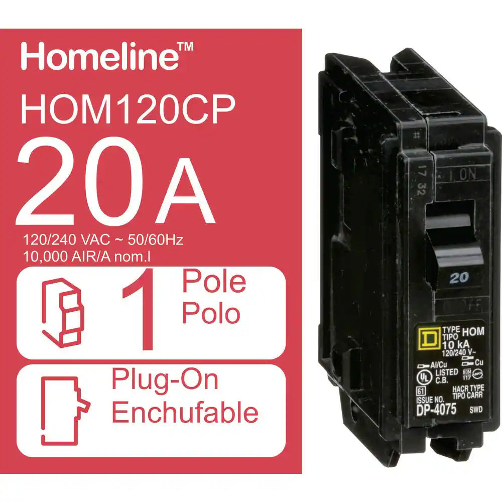 Homeline 20 Amp Single-Pole Circuit Breaker(Hom120Cp)