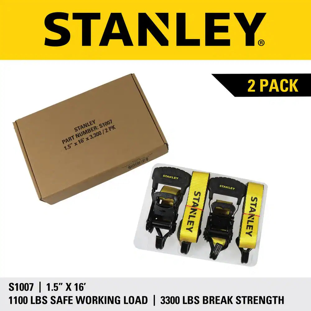1.5 In. X 16 Ft. Ratchet Straps 3300 Lbs. Break Strength (2-Pack)