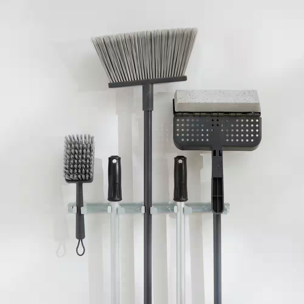 17 In. Wall-Mounted White Steel Spring Grip Clip Adjustable Storage Bar