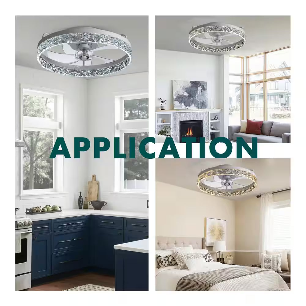 Lidia 19.68 in Indoor Modern White Crystal Flush Mount Ceiling Fan with Light, White LED Ceiling Fan for Bedroom