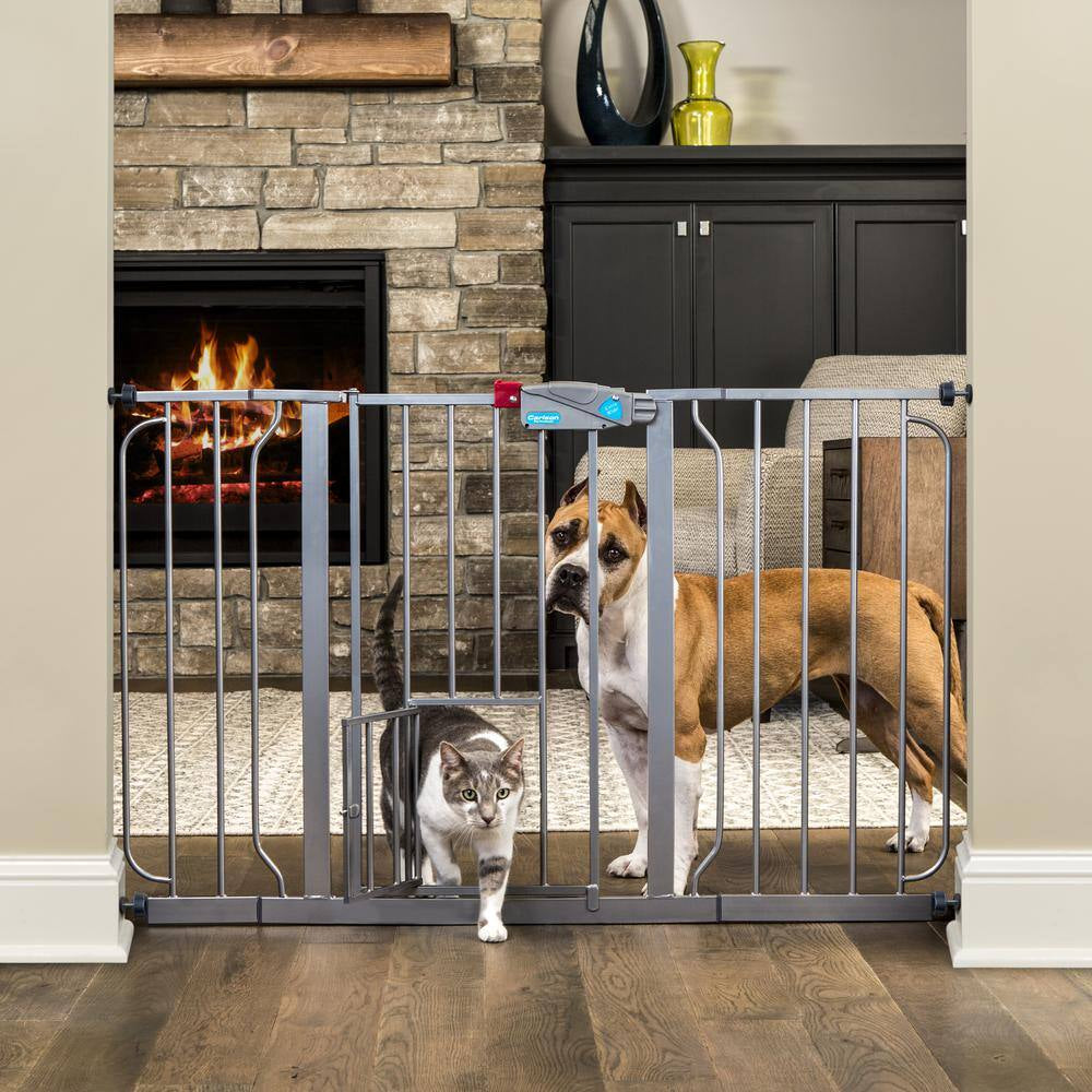 Carlson Extra Wide Walk-Through Pet Gate with Small Pet Door, Platinum