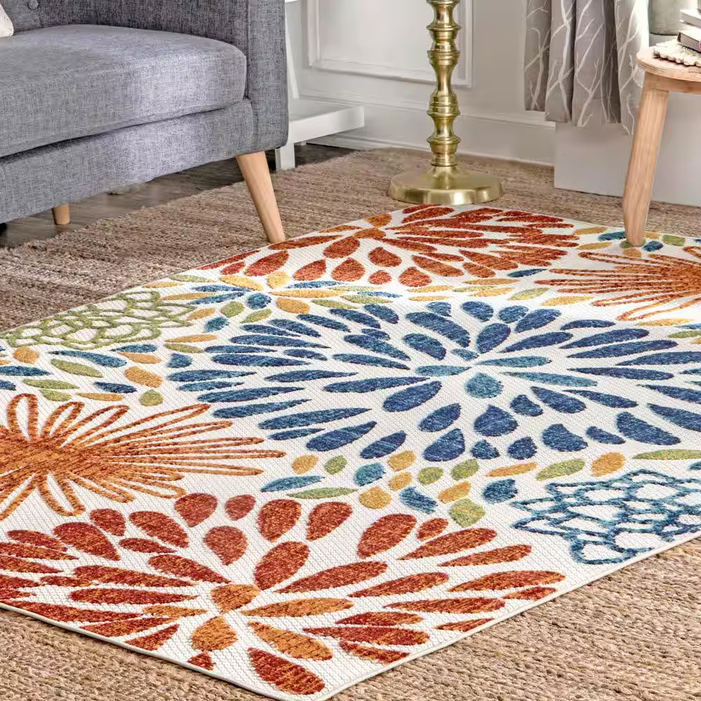 Irina Modern Bohemian Floret Multi 5 Ft. X 8 Ft. Indoor/Outdoor Patio/Living Room/Bedroom/Dining Room Area Rug