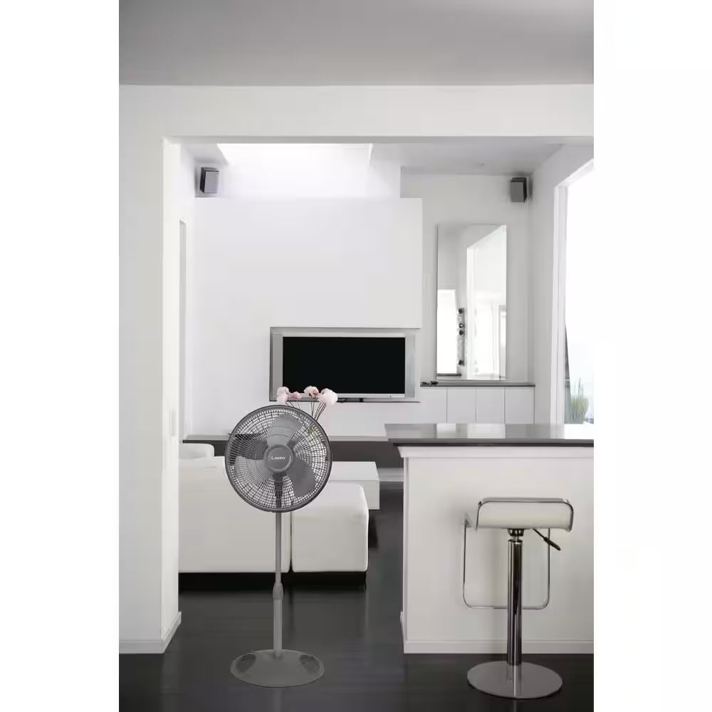 16 In. 3 Speed Oscillating Pedestal Fan with Adjustable Height, Easy Assembly, and Quiet Cooling for Any Room in Gray