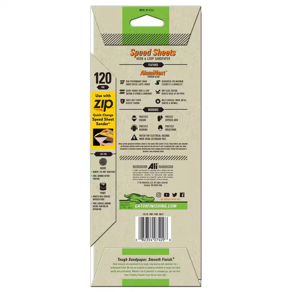 Aluminext Speed Sheets 3-2/3 In. X 9 In. 120 Grit Fine Hook and Loop Sand Paper (5-Pack)