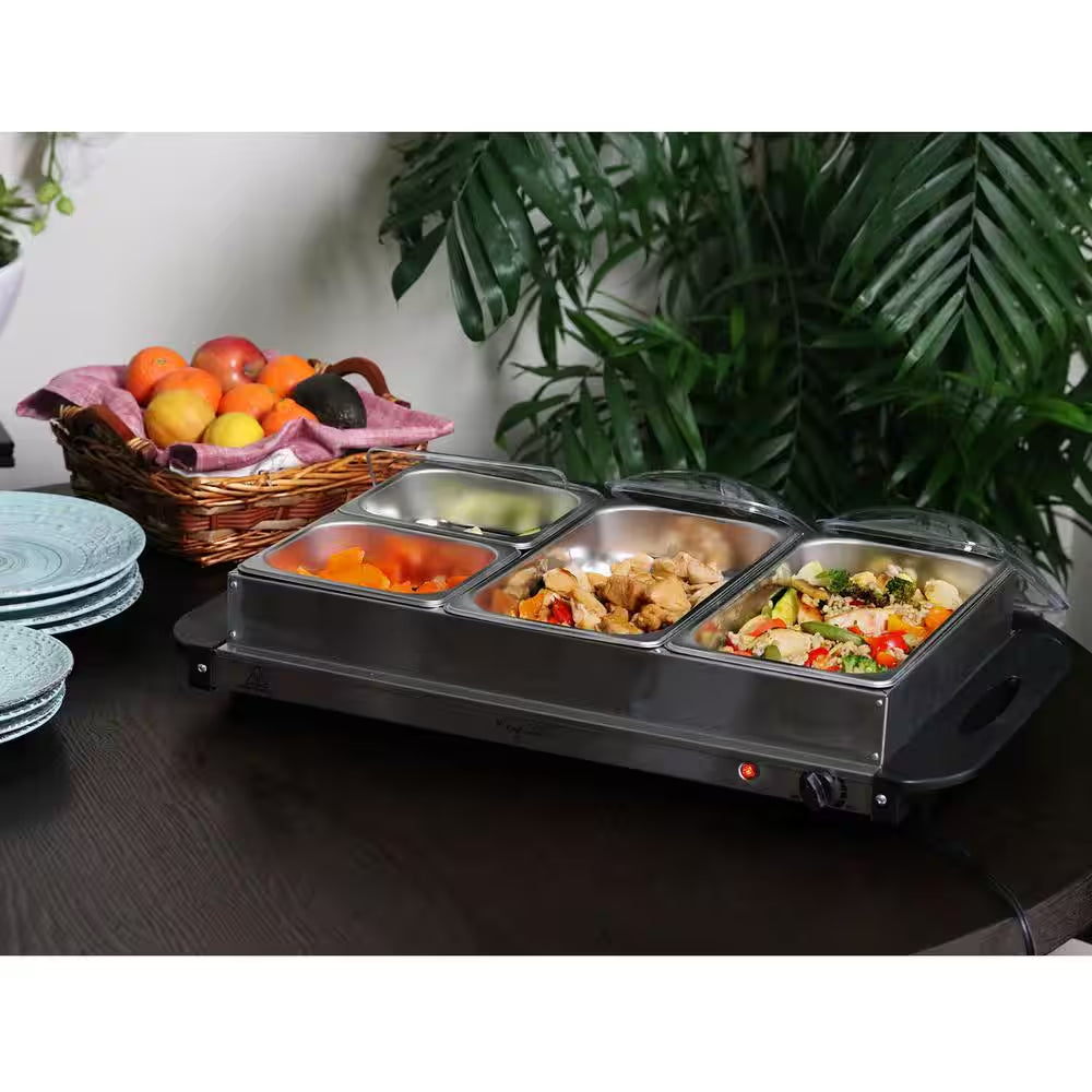 2.5 L Stainless Steel Warming Tray with 4 Crocks