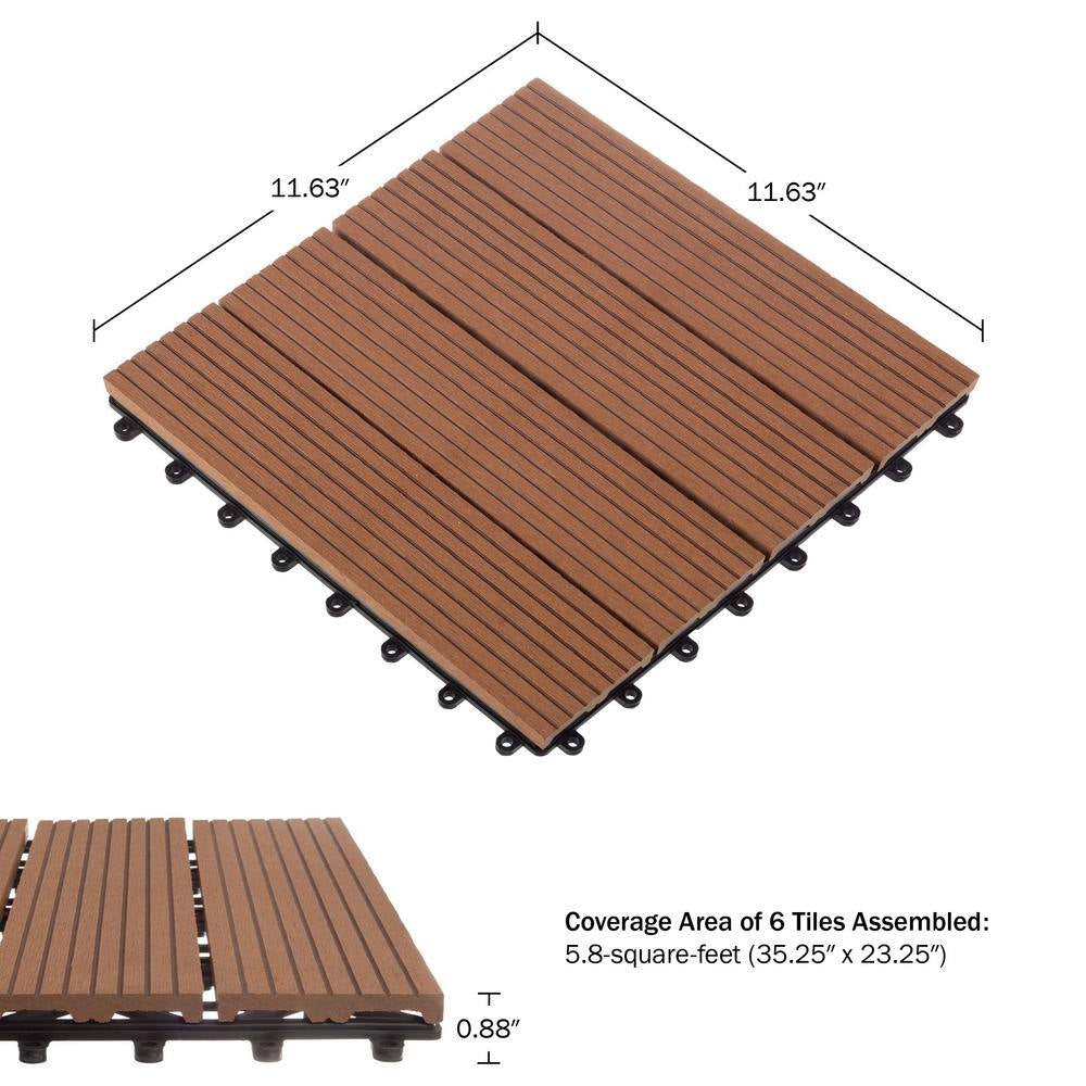 1 Ft. W X 1 Ft. L 6 Patio Tiles Wood/Polypropylene Interlocking Deck Tile Flooring in Brown