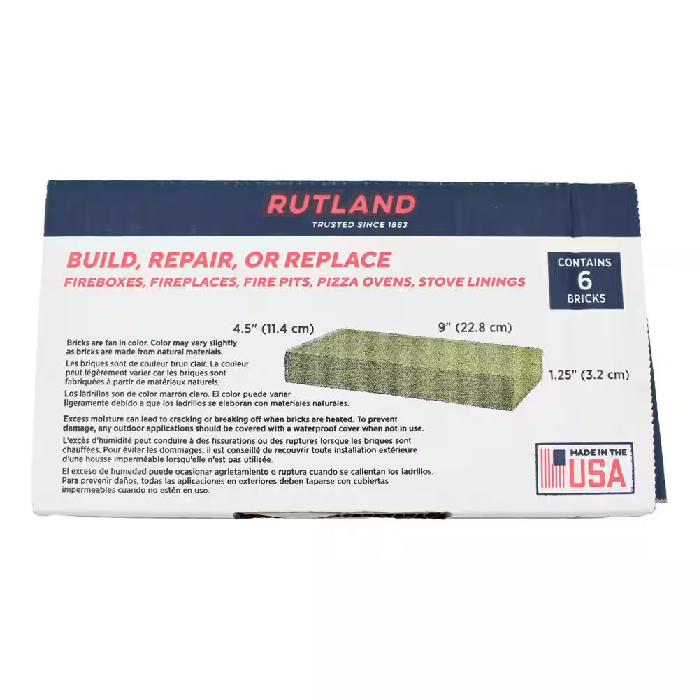 4.5 In. X 9 In. X 1.25 In. Fire Brick (6 per Box)