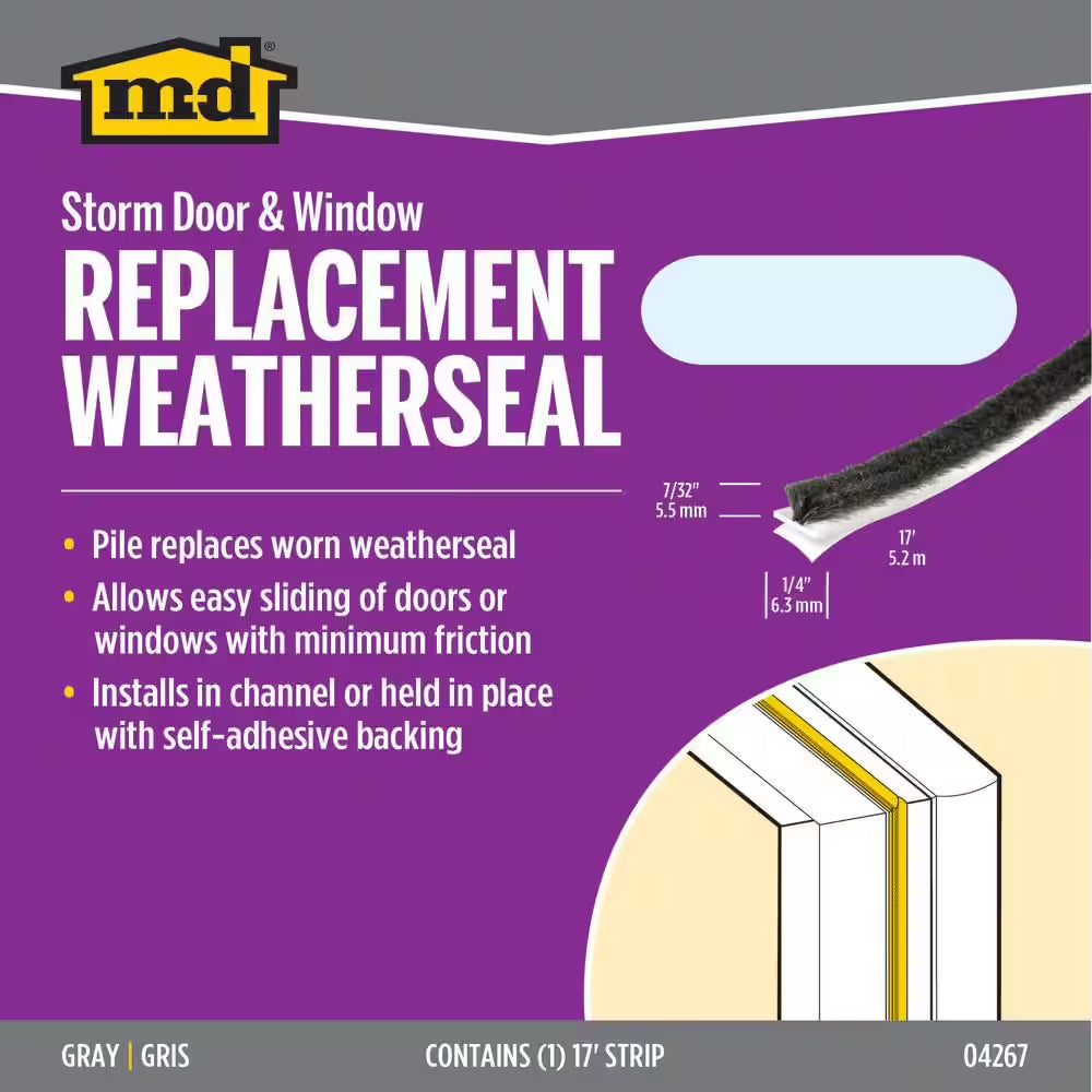 0.25 In. X 17 Ft. Gray Storm Doors and Window Pile Replacement Weatherstrip Roll