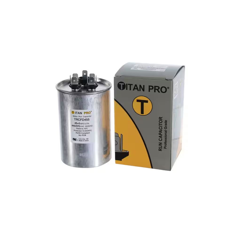 TITAN PRO 45 plus 5 MFD 440/370V Dual Voltage round Run Capacitor