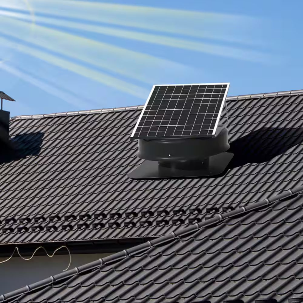 Solar Attic Fan, 40 W, 1230 CFM High Airflow Roof Vent Fan, Weatherproof with 110 V Smart Adapter Black 2025 Update