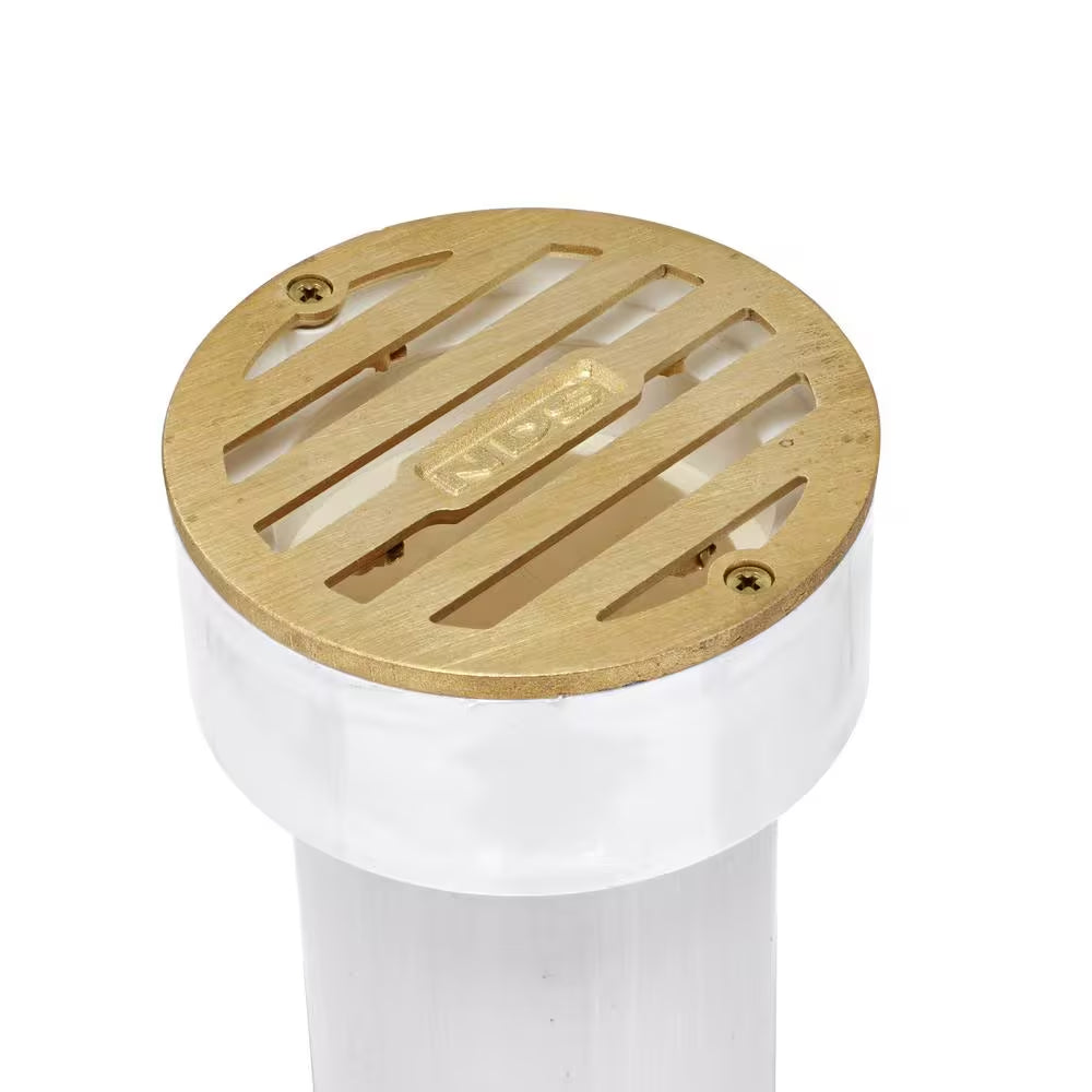 3 In. Brass round Drainage Grate with PVC Collar