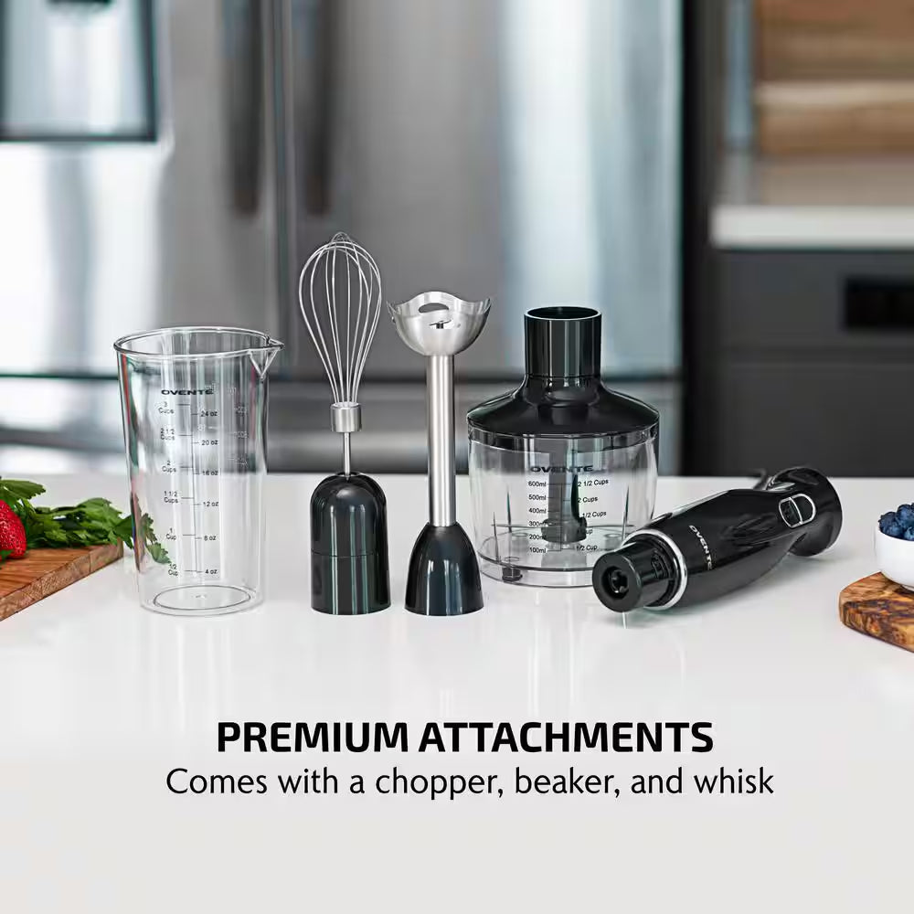 Ultra-Stick 2-Speed Black Hand Immersion Blender Set with Whisk+Beaker+Chopper