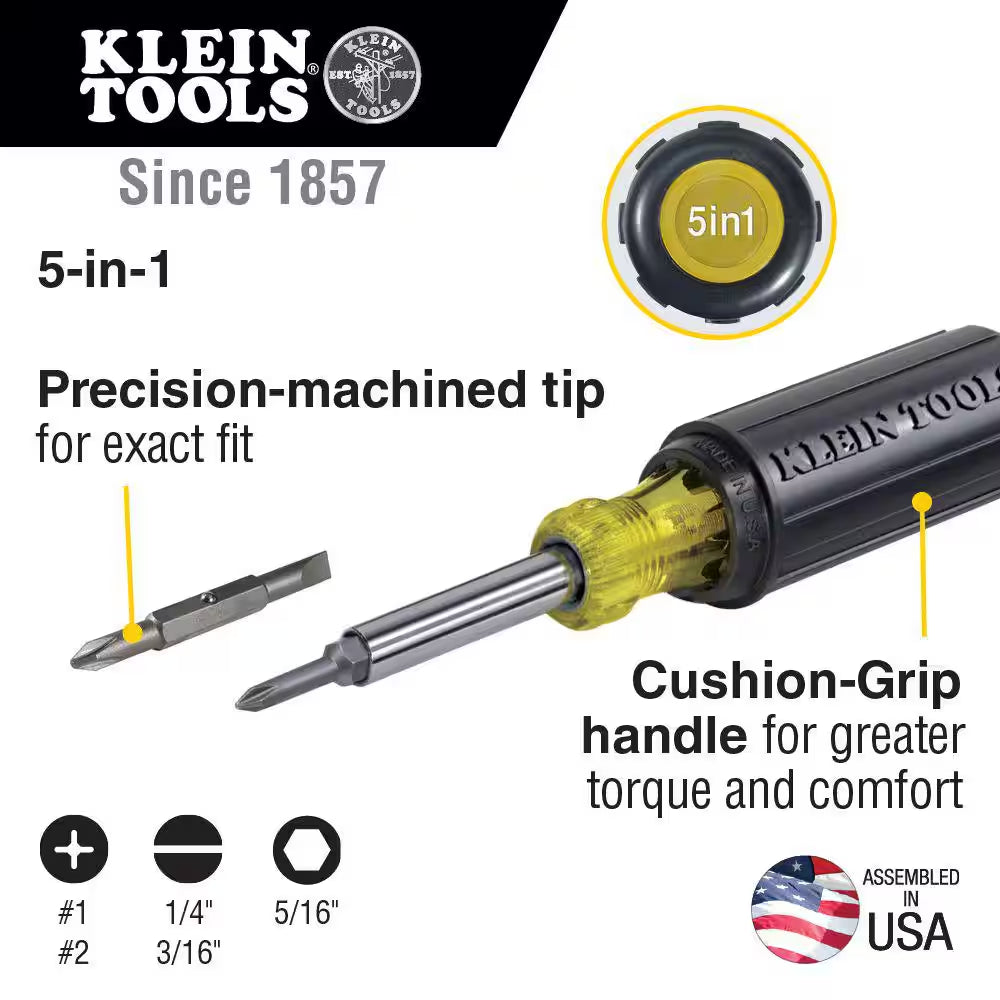 5-In-1 Screwdriver/Nut Driver- Cushion Grip Handle