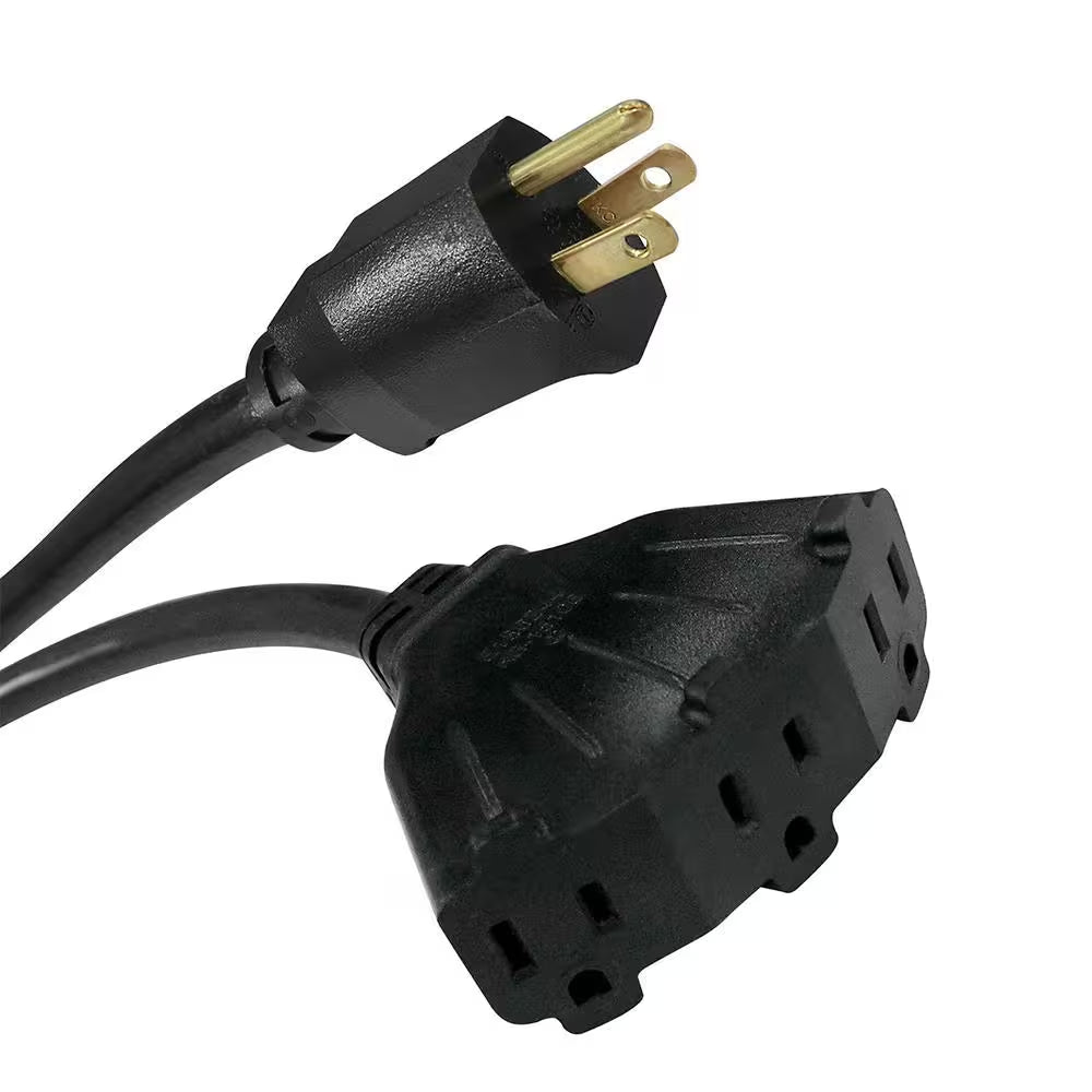 2 Ft. 14/3 Medium Duty Indoor/Outdoor Adaptor Cord with Multiple Outlet Triple Tap End, Black