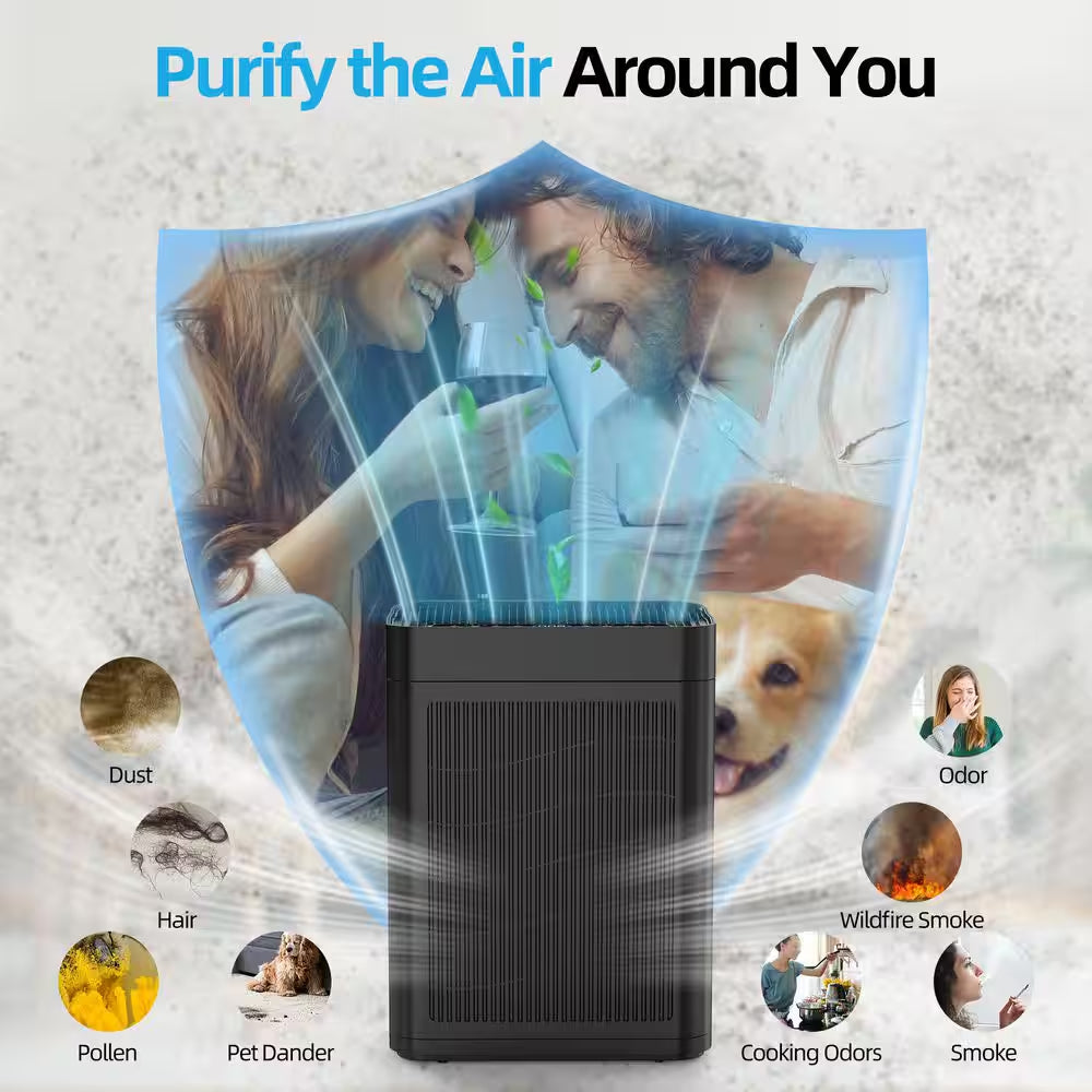 3000 Sq. Ft. Black HEPA Personal Room Air Purifier with Smart Controls and Whisper-Quiet, Air Quality Monitoring