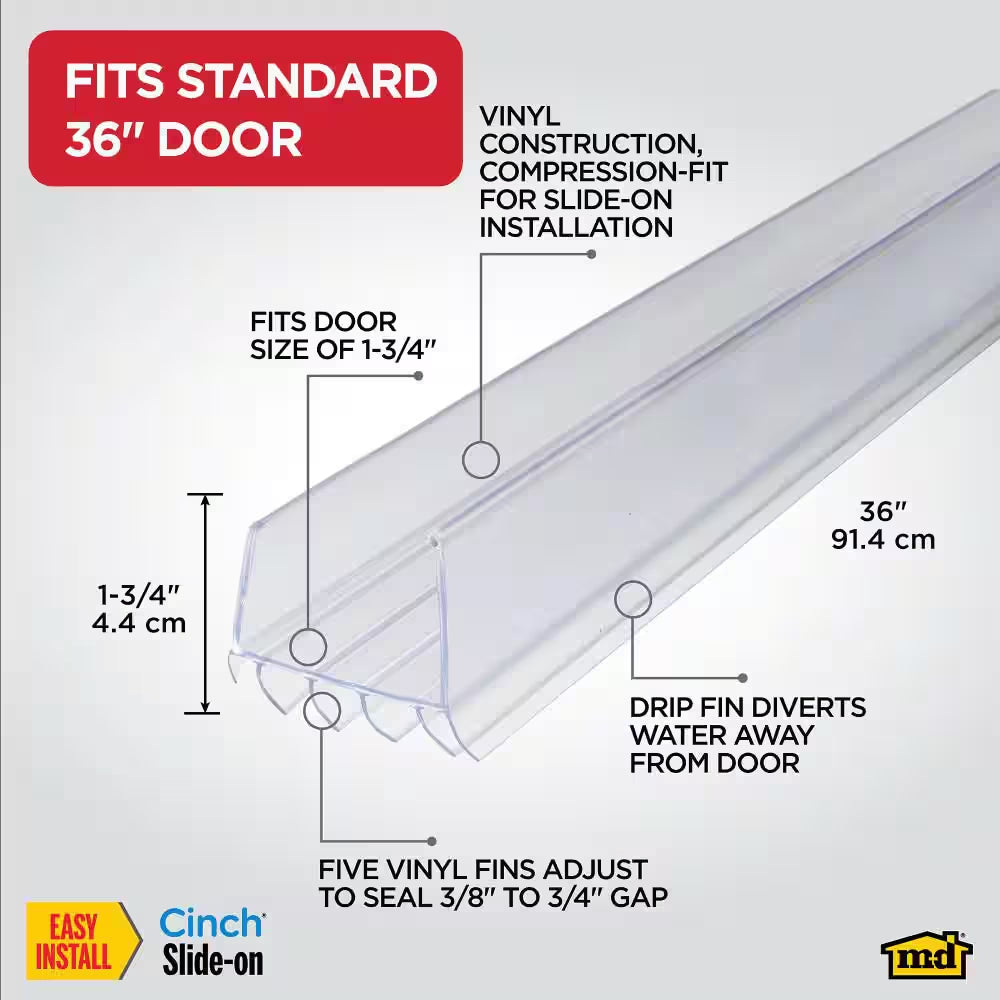 36 In. Clear Vinyl U-Shape Cinch Slide-On under Door Seal