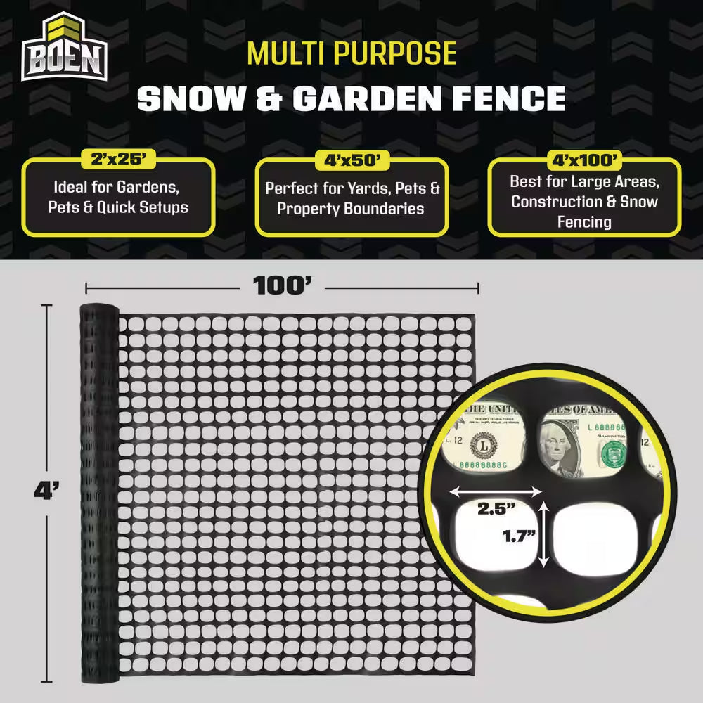 4 Ft. X 100 Ft. Black Construction Snow/Safety Barrier Fence