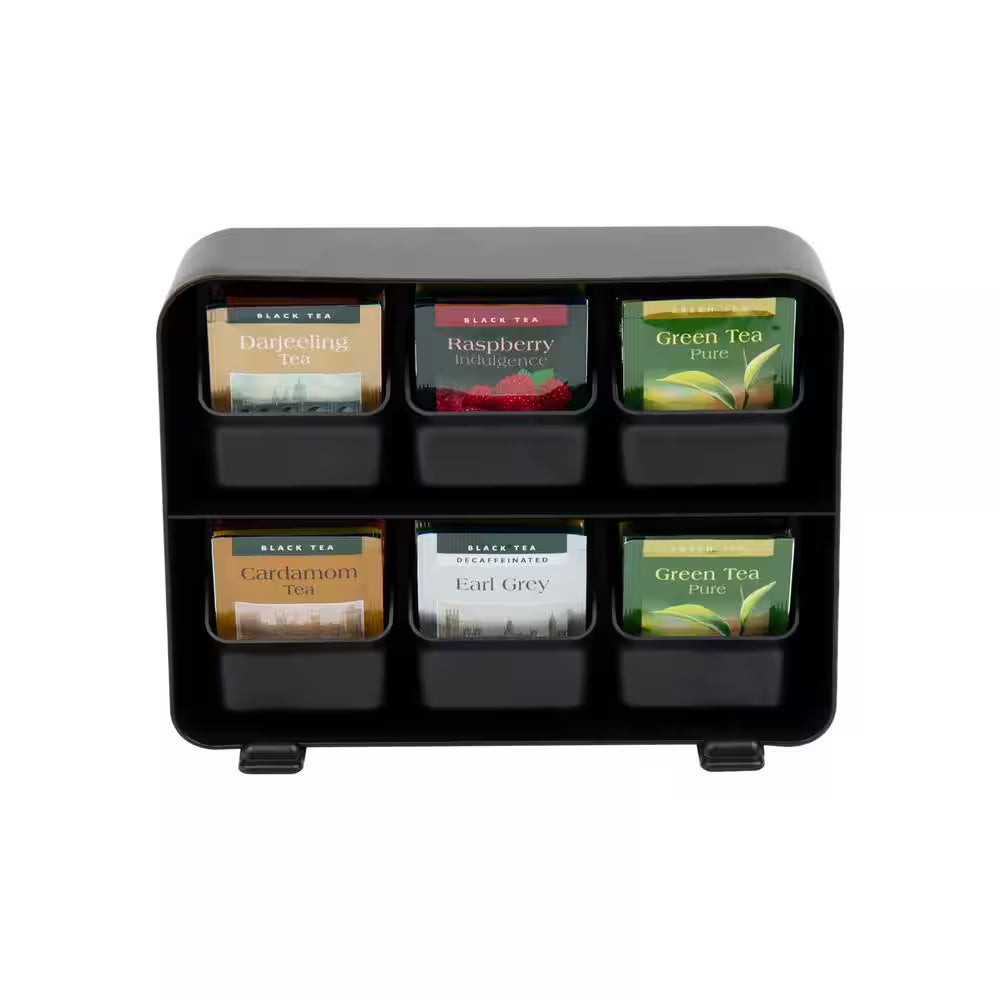 Tea Bag Organizer Tea Station Organizer Plastic 10.25 In. L X 3.25 In. W X 7.75 In. H, Black
