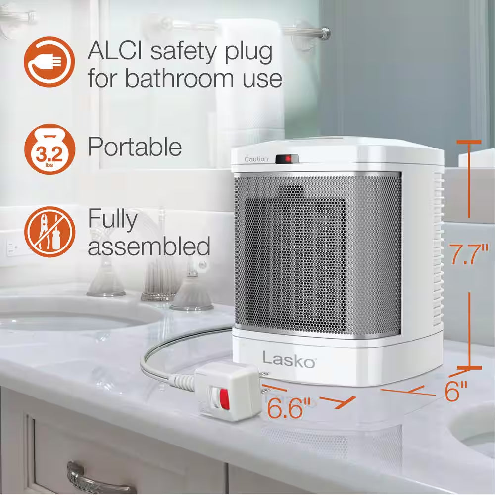 1500-Watt 7.65 In. Electric Bathroom Ceramic Space Heater with Fan and ALCI Safety Plug