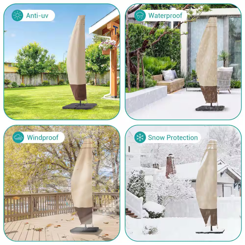 Fit for Cantilever Umbrella 9 Ft. to 11 Ft. Waterproof Outdoor Parasol Offset Umbrella Cover in Beige and Khaki