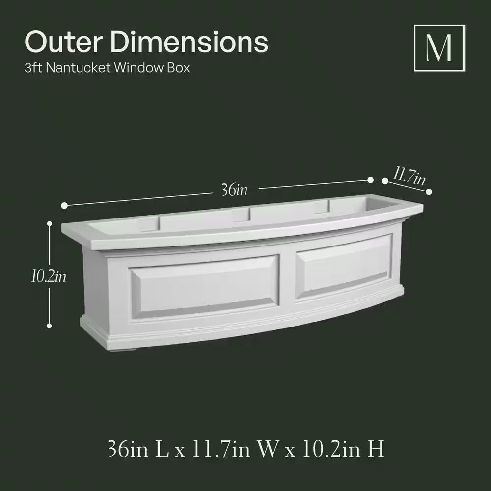 Nantucket 36 In. X 11.5 In. Self-Watering White Polyethylene Window Box