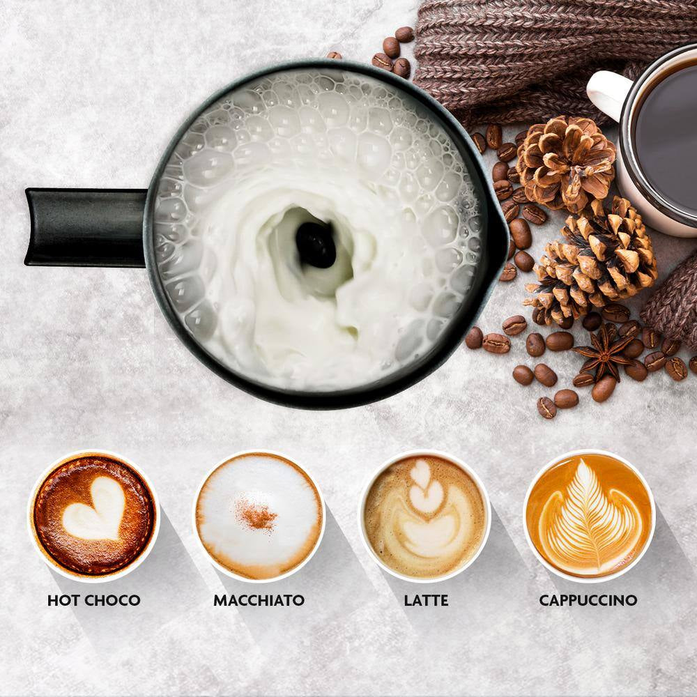 8.1 Oz. Black Stainless Steel Electric Milk Frother 3 in 1-Warming, Heating and Frothing, See through Lid