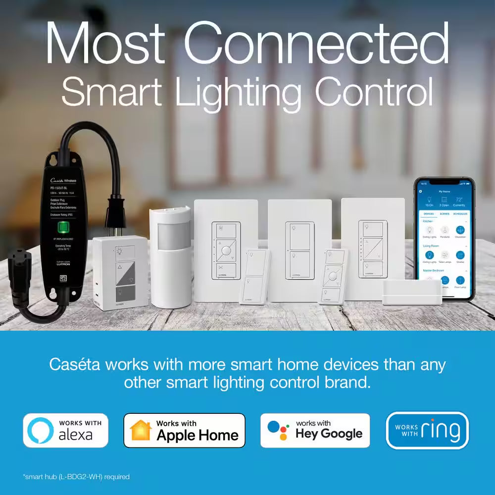 Caseta Weatherproof+ Outdoor Smart Plug with Pico Remote for Landscape/String Lights, 15A On/Off, Black (P-PKG1OUT-BL-R)