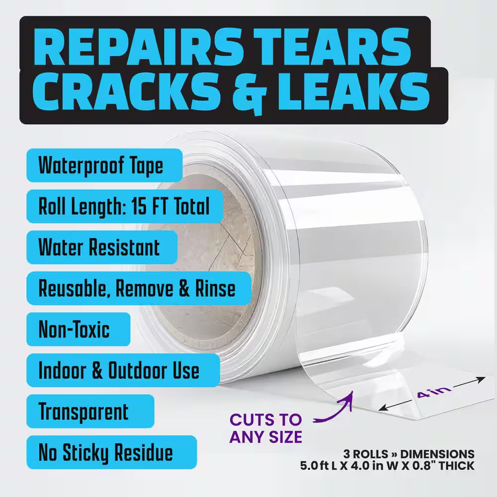 Alien Shield 4 In. Wide X 5 Ft. Long Transparent Ultra-Durable Waterproof Indoor and Outdoor Tape (3-Pack)