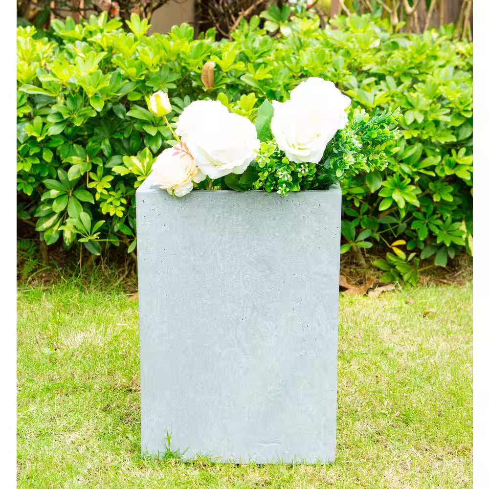 Small 13 In. Tall Slate Gray Lightweight Concrete Square Outdoor Planter