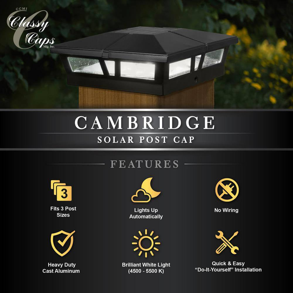 Cambridge 6 In. X 6 In. Outdoor Black LED Solar Post Cap (2-Pack)