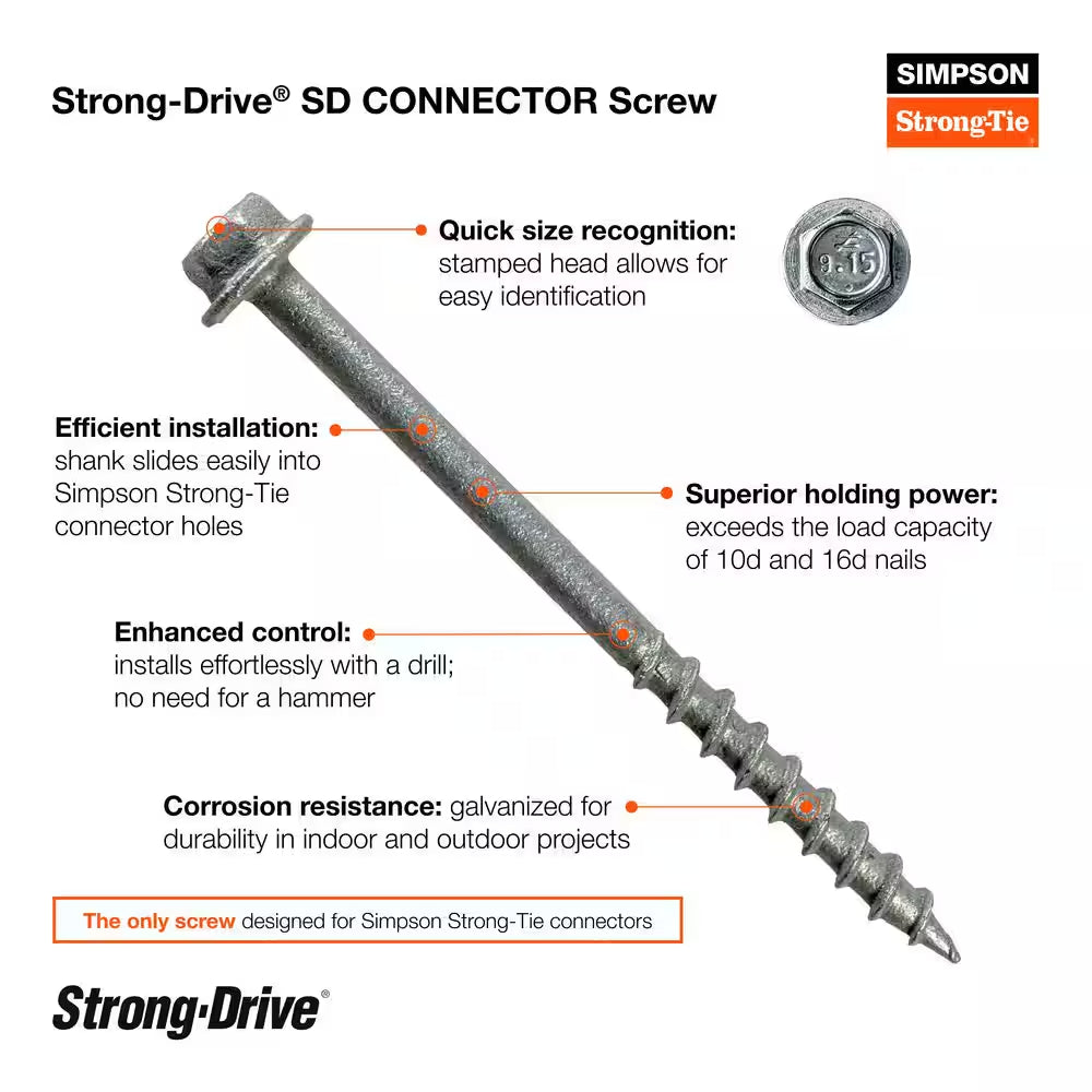 #9 X 1-1/2 In. 1/4-Hex Drive, Strong-Drive SD Connector Screw (100-Pack)