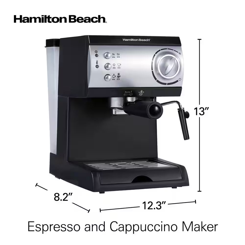 2-Cup Black Espresso Maker with 15-Bar Pump