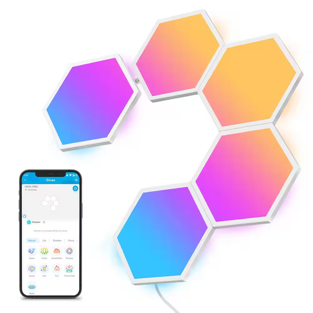Glide Hexagon Smart Color Changing Plug-In Wi-Fi Enabled Integrated LED Light Panels (5-Piece)