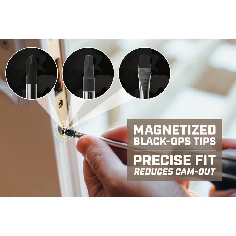 8-Piece Screwdriver Set, Phillips, Slotted, Square, Magnetic Tip, Cr-Mo Steel Shaft