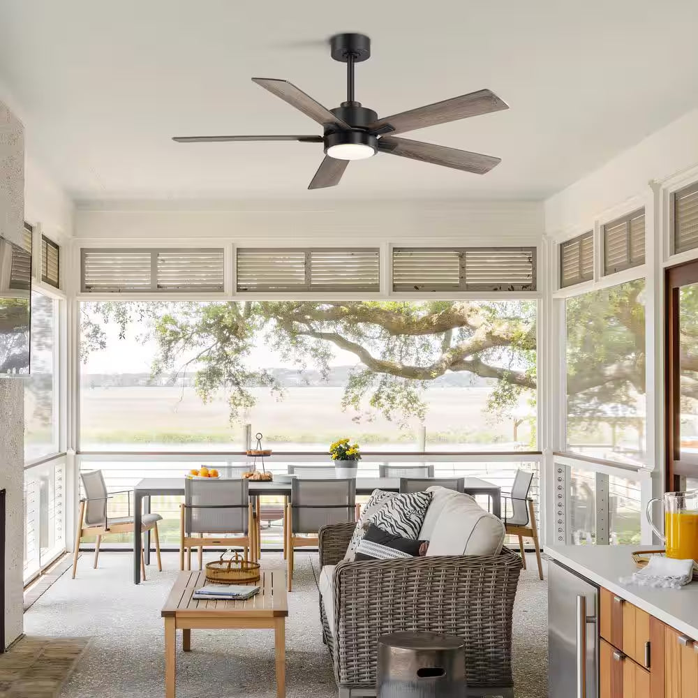 Walter 52 In. Indoor Black Ceiling Fan with Adjustable White LED Light, 5-Reversible Blades and Remote Control Included