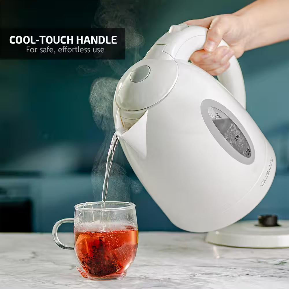 7-Cup Bpa-Free White Electric Kettle with Auto Shut off Feature, Boil-Dry Protection and Removable Filter
