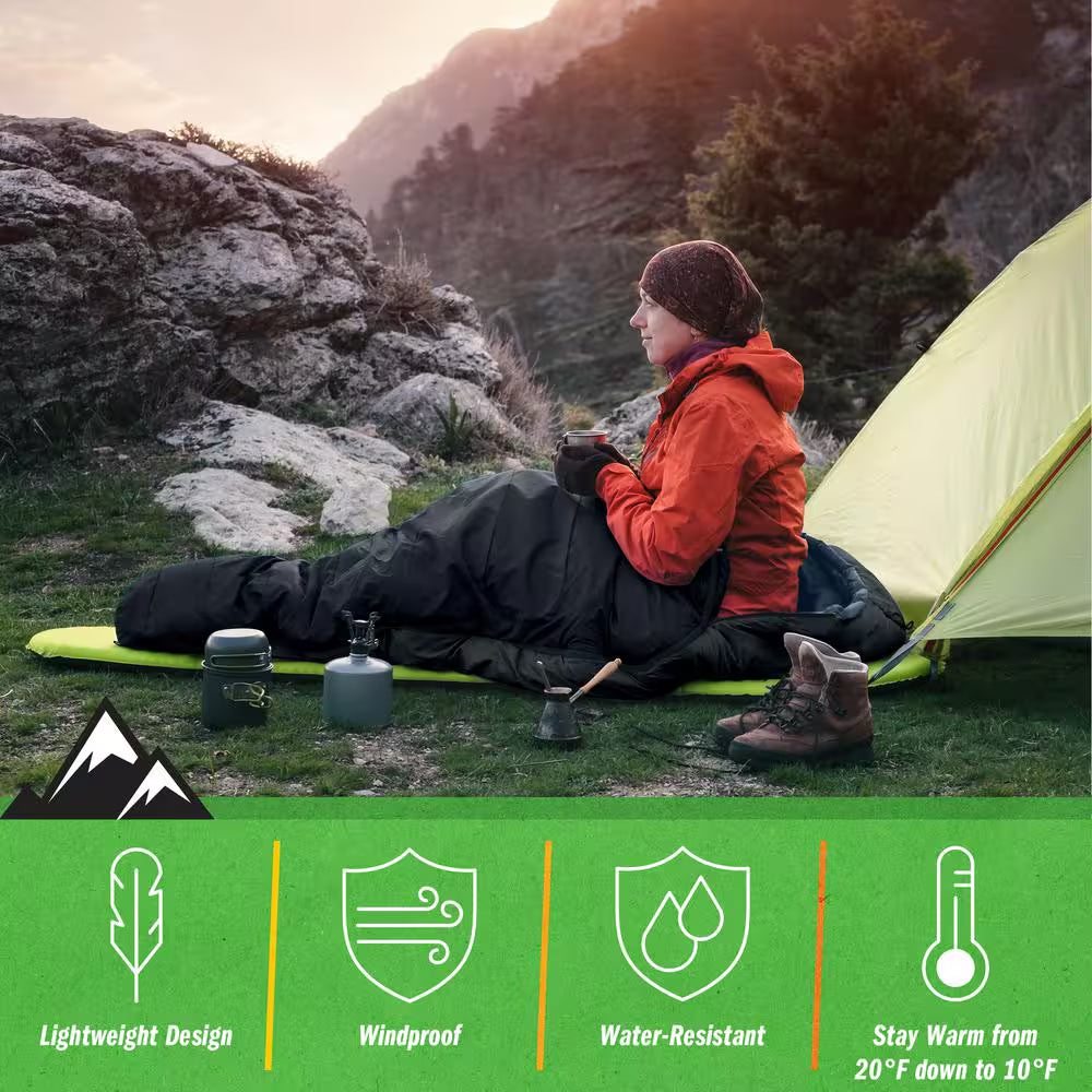 Mummy Sleeping Bag 83 In. L X 28 In. W, Water-Resistant Adult Cold Weather Sleeping Bag Rated to 10°F (Black)