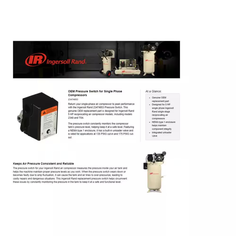 OEM Pressure Switch for Single Phase Compressors