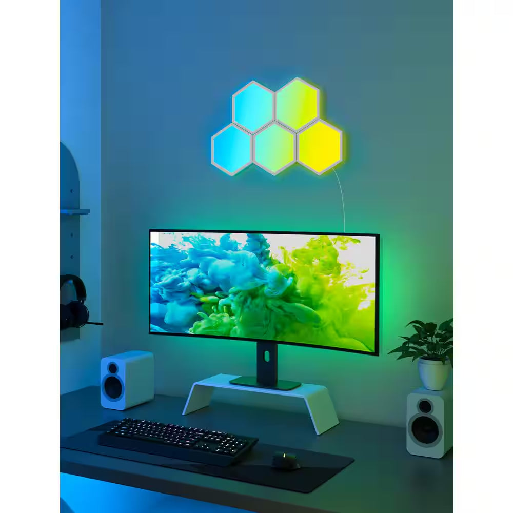 Glide Hexagon Smart Color Changing Plug-In Wi-Fi Enabled Integrated LED Light Panels (5-Piece)