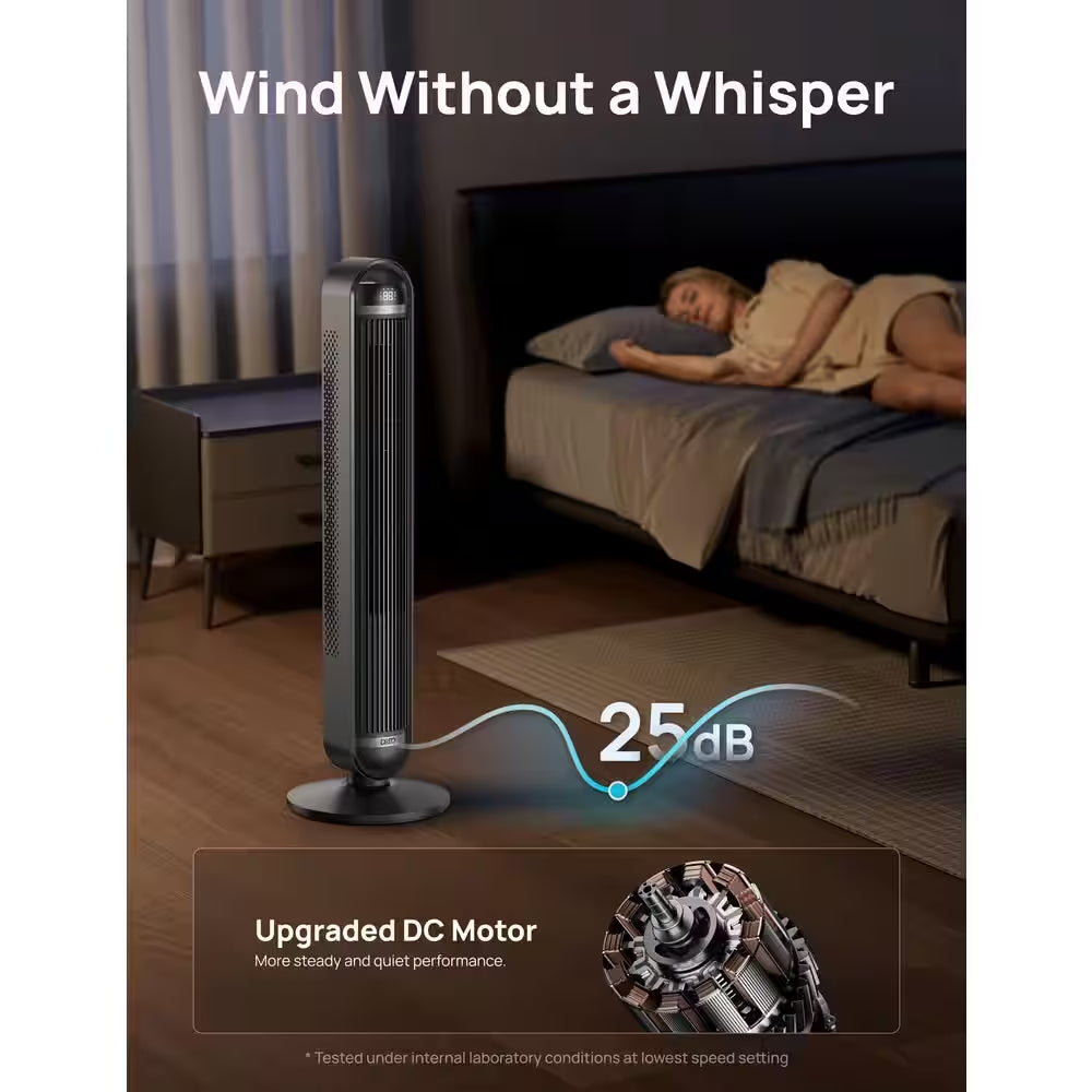 Smart Cruiser 42 In. 9 Fan Speeds Tower Fan in Black with Quiet DC Motor, Wi-Fi, Voice Control and Remote