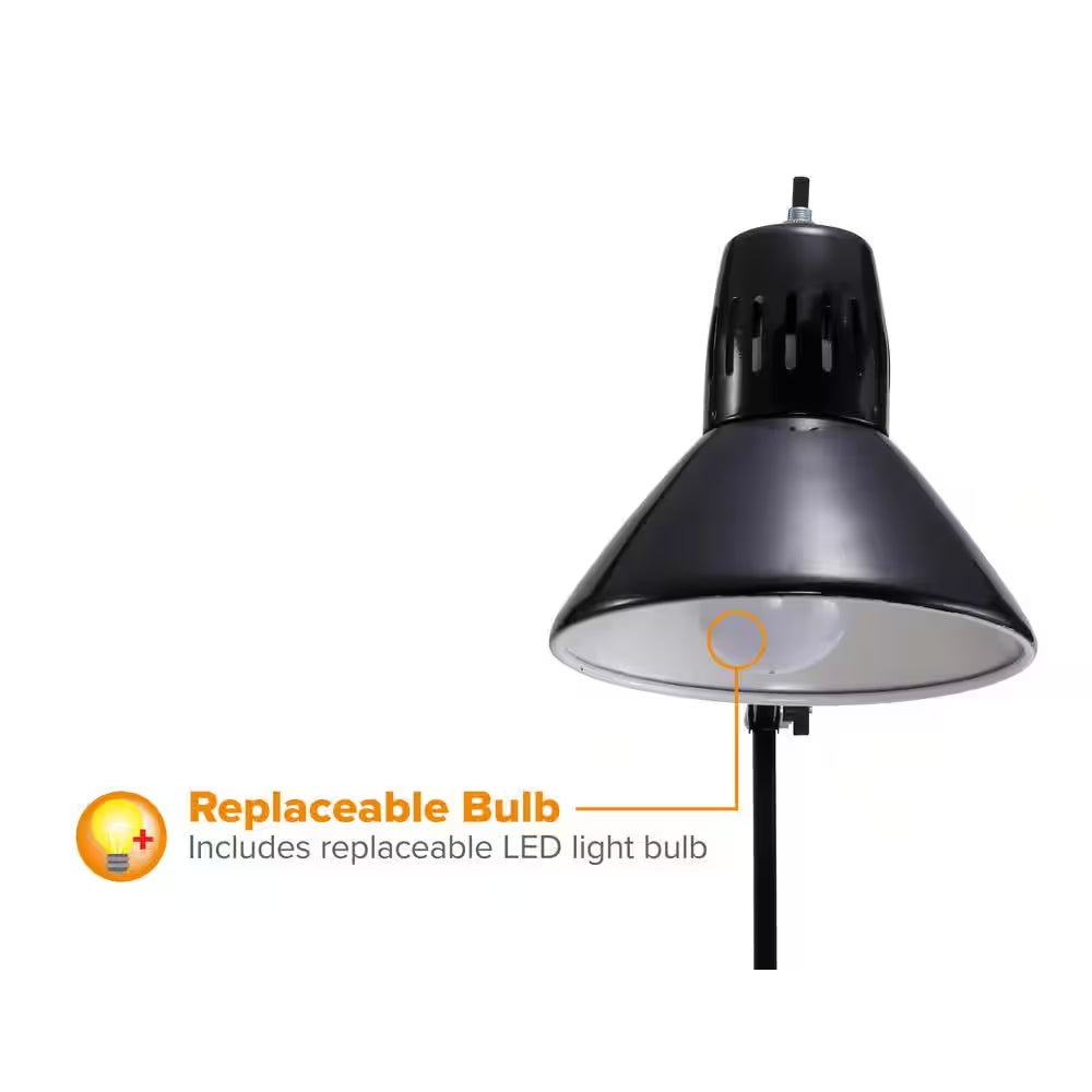 36 In. Black Metal Swing Arm LED Desk Lamp with Clamp